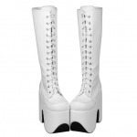White Lace Up High Top Lolita Platforms Punk Rock Chunky Heels Boots Creepers Shoes